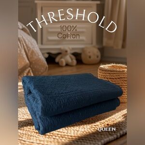 Threshold 100% Cotton Quilt Bedspread Navy Blue Comforter Coverlet Blanket Queen